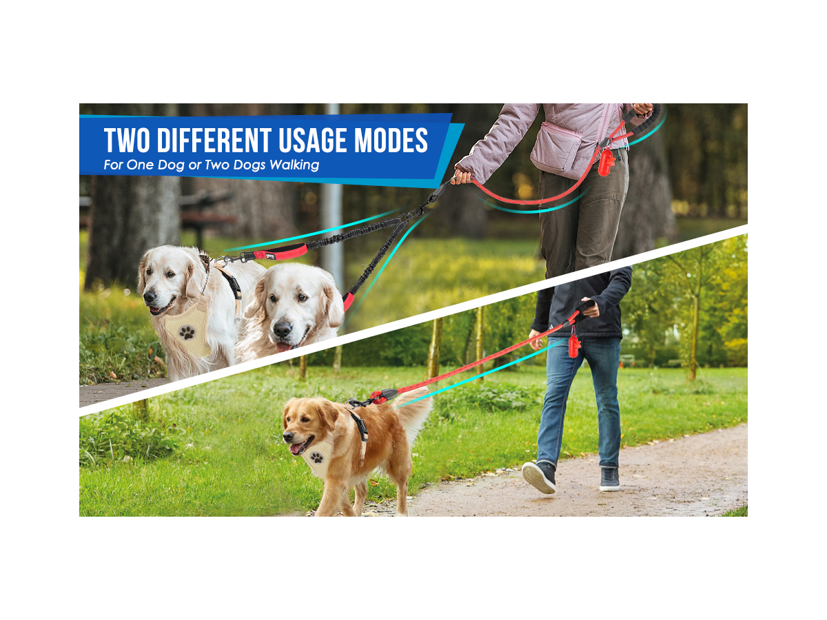 Tangle-Free Dual Dog Leash store 017 sku 3 variant red